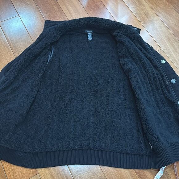 Structure Vintage Black High Neck Fleece Quilted lined Knit Cardigan size XXL - Picture 6 of 11